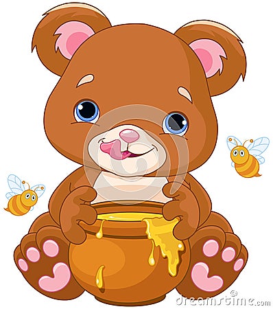 Bear Holds Honey Jar Vector Illustration