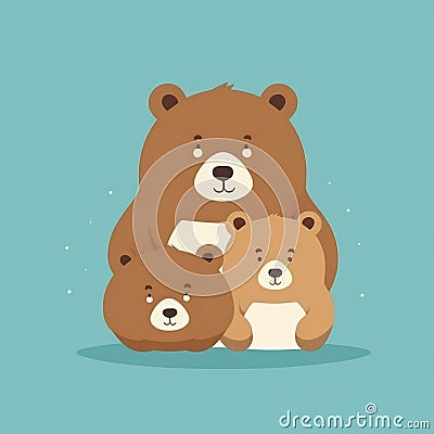 The bear hugs the little cubs. Festive theme, Concept: Poster for a children's room. Baby print for nursery. Cartoon Illustration