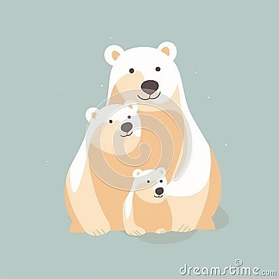 The bear hugs the little cubs. Festive theme, Concept: Poster for a children's room. Baby print for nursery. Cartoon Illustration