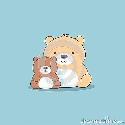 The bear hugs the little cubs. Festive theme, Concept: Poster for a children's room. Baby print for nursery. Cartoon Illustration