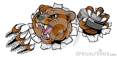 Bear Ice Hockey Player Animal Sports Mascot Vector Illustration