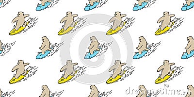 Bear isolated Polar Bear surf seamless pattern ocean wave vector illustration wallpaper background doodle Cartoon Illustration