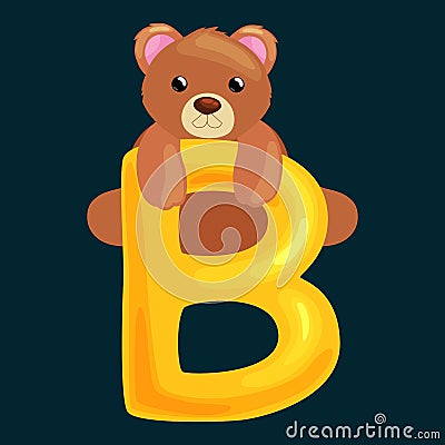 Bear letter with animal for kids abc education in preschool. Vector Illustration