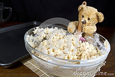 Bear Making Puffed Rice Cereal Treats Stock Photo