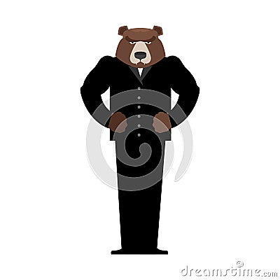 Bear Manager businessman in suit. Wild animal people. Forest predator in human clothes Vector Illustration