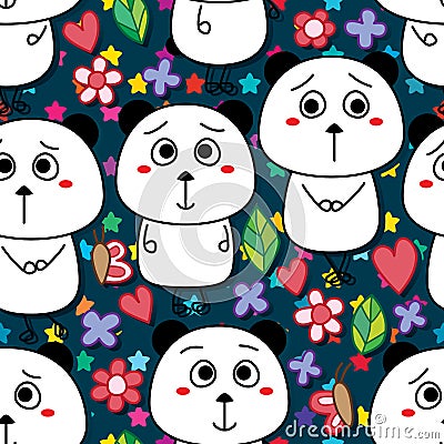 Bear panda cute silly seamless pattern Vector Illustration