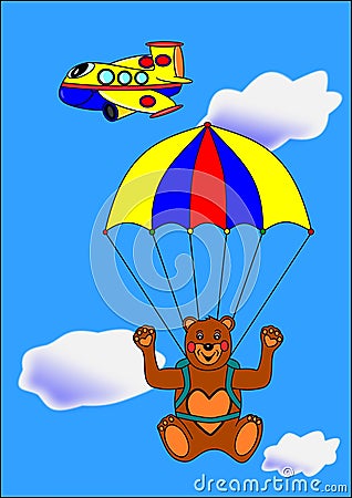 Bear paratrooper Vector Illustration