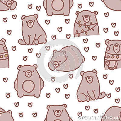 bear pijamas hearts pattern braun cute lazy bears Vector Illustration