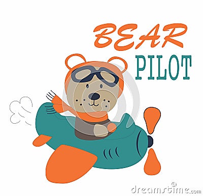 bear pilot print vector art Vector Illustration