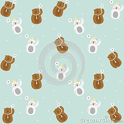 Bear and polar bear pattern mint background Vector Illustration