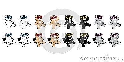 Bear polar sitting icon sunglasses heart valentine vector pet character cartoon relax symbol tattoo illustration Vector Illustration