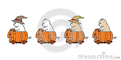 Bear polar vector Halloween pumpkin car riding witch icon puppy cartoon character ghost pet logo symbol doodle illustration design Vector Illustration