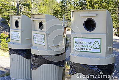 Bear proof trash bins in camping area in Yellowstone National Park Stock Photo