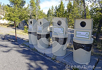 Bear proof trash bins in camping area in Yellowstone National Park Stock Photo