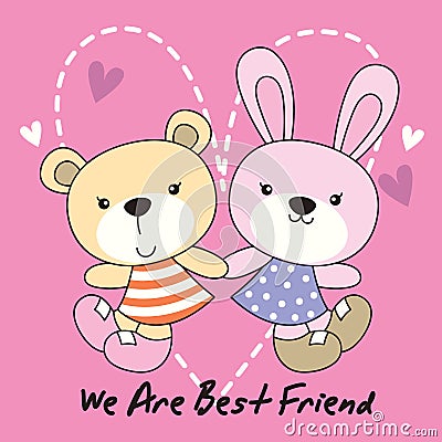 Bear and rabbit with love background Vector Illustration