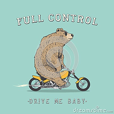 Bear is riding on motorcycle Vector Illustration