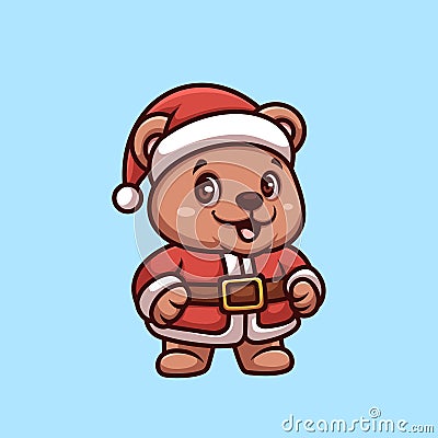 Bear Santa Happy Cartoon Illustration Vector Illustration
