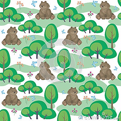 Bear seamless pattern Vector Illustration