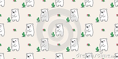 Bear seamless pattern polar bear vector panda cactus flower teddy isolated background repeat wallpaper Vector Illustration