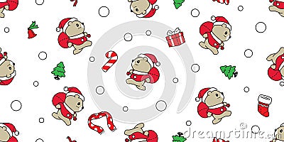 Bear seamless pattern polar Christmas Santa Claus hat running vector teddy cartoon gift wrapping paper tile background repeat wall Vector Illustration