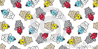 Bear seamless pattern polar bear vector riding bike cartoon motorcycle doodle tile wallpaper repeat background illustration color Vector Illustration