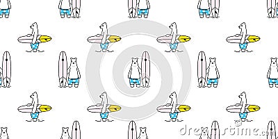 Bear seamless pattern surfboard polar bear vector surfing sport beach summer scarf isolated teddy ocean cartoon repeat background Vector Illustration