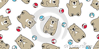 Bear seamless pattern vector polar bear ball balloon teddy cartoon scarf isolated repeat wallpaper tile background illustration Cartoon Illustration