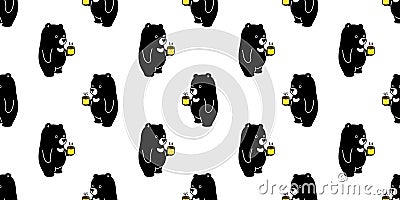 Bear seamless pattern vector polar bear coffee tea scarf isolated cartoon repeat wallpaper tile background illustration black Cartoon Illustration