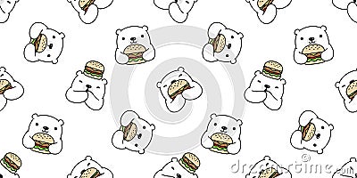 Bear seamless pattern polar bear vector hamburger scarf isolated cartoon repeat wallpaper tile background doodle illustration whit Vector Illustration