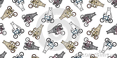 Bear seamless pattern vector polar bear bicycle riding cycling cartoon illustration scarf isolated tile background repeat wallpape Cartoon Illustration