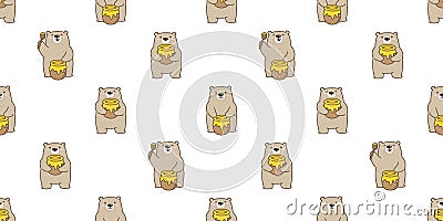 Bear seamless pattern vector polar bear honey bee cartoon illustration tile background repeat wallpaper scarf isolated Cartoon Illustration