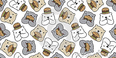 Bear seamless pattern polar bear vector hamburger cartoon scarf isolated repeat wallpaper tile background doodle illustration desi Vector Illustration