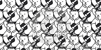 Bear seamless pattern vector polar bear isolated guitar summer tropical music background wallpaper cartoon doodle Stock Photo