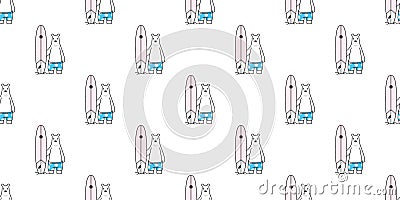 Bear seamless pattern vector Polar Bear surf beach surfboard ocean wave summer cartoon scarf isolated tile background gift wrap re Vector Illustration