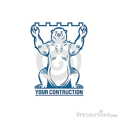 A bear shouldered the building construction. construction logo Vector Illustration