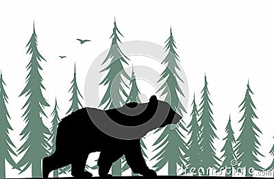 Bear silhouette with forest. Vector Illustration