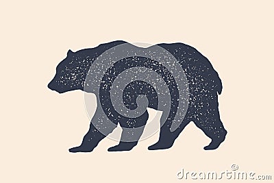 Bear, silhouette. Vintage logo, retro print, poster for Butchery Vector Illustration