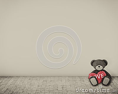 Bear siting on the floor with heart. 3d render Stock Photo