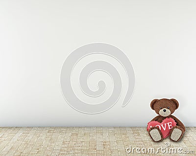 Bear siting on the floor with heart. 3d render Stock Photo