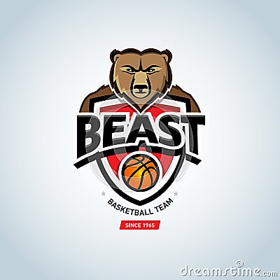 Bear sport logo. Basketball logo template, basketball logotype, badge logo design template, sport logotype template. Cartoon Illustration