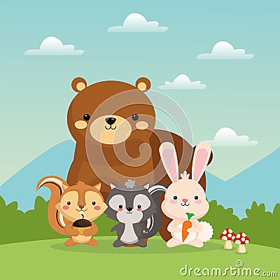 Bear squirrel rabbit and skunk cartoon icon. Vector graphic Vector Illustration