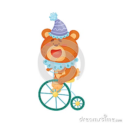 Bear rides a retro bike. Vector illustration on a white background. Vector Illustration