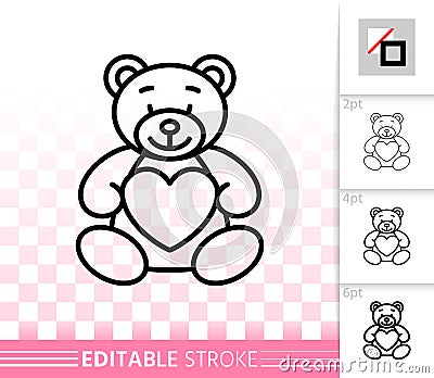 Bear teddy cute toy simple black line vector icon Vector Illustration