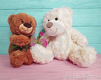 Bear toy flower present softness birthday wooden background decoration Stock Photo