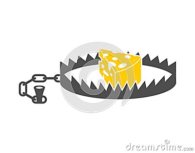 Bear trap and cheese. Metal animal mantrap. vector illustration Vector Illustration