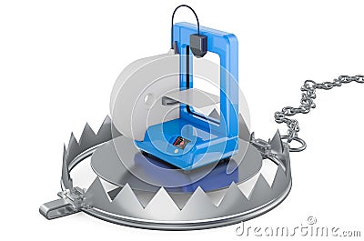 Bear Trap with 3D printer, 3D rendering Stock Photo