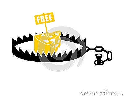 Bear trap and free cheese. Metal animal mantrap. vector illustration Vector Illustration