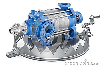 Bear Trap with horizontal multistage pump, 3D rendering Stock Photo