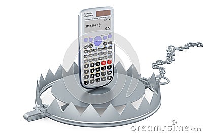 Bear trap with scientific calculator, 3D rendering Stock Photo