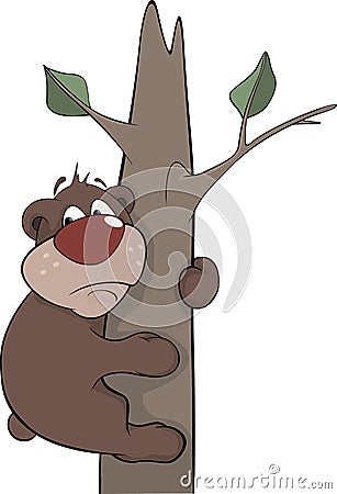 Bear on a tree. Cartoon Vector Illustration